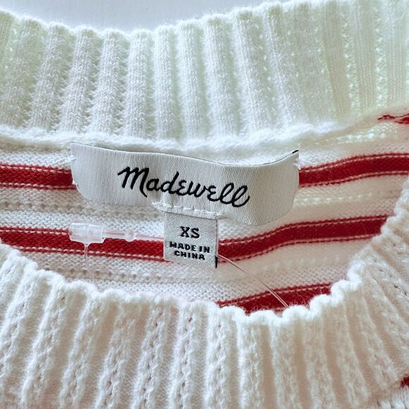 NWT Madewell Women's Textural-Stitch Cotton Sweater in Bright Flame Stripe Sz XS - Picture 10 of 15